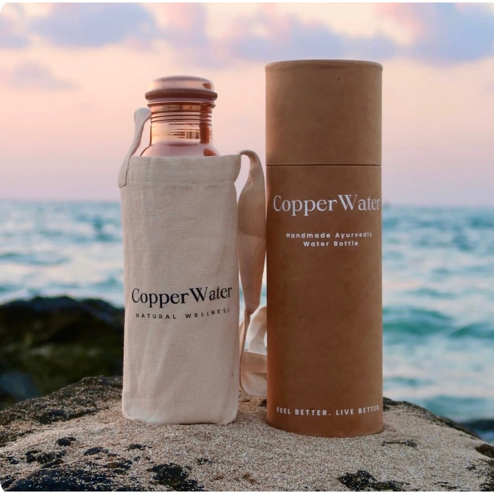 Copper Water Handmade Ayurvedic Water Bottle Matte Hammered Copper with Sleeve